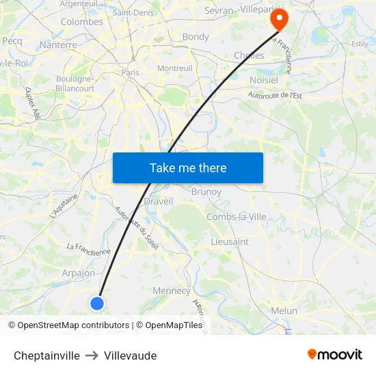 Cheptainville to Villevaude map