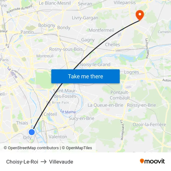 Choisy-Le-Roi to Villevaude map