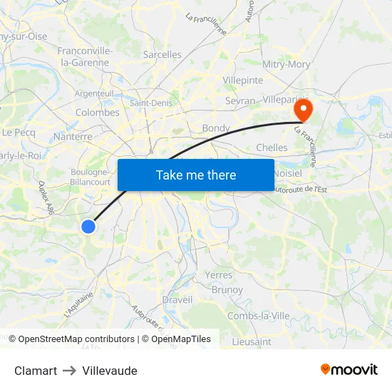 Clamart to Villevaude map