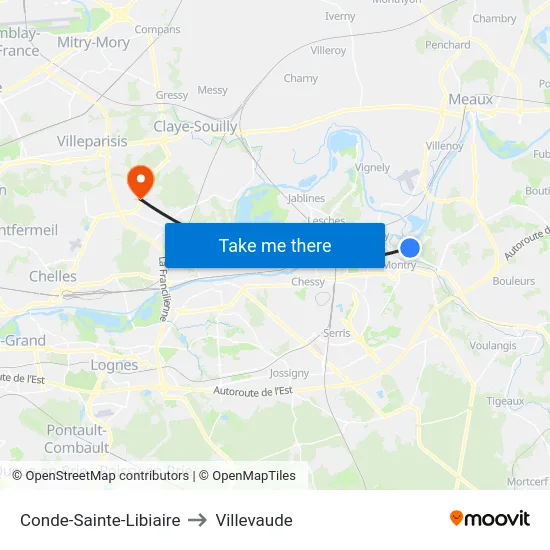 Conde-Sainte-Libiaire to Villevaude map