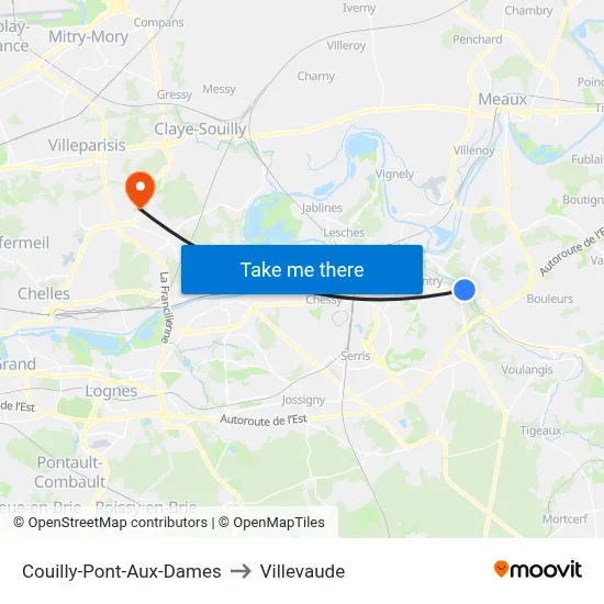 Couilly-Pont-Aux-Dames to Villevaude map