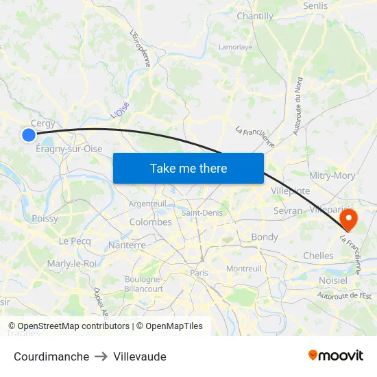 Courdimanche to Villevaude map