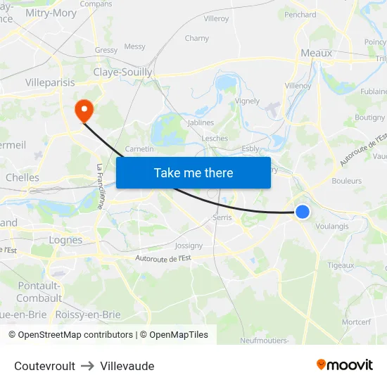 Coutevroult to Villevaude map
