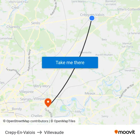 Crepy-En-Valois to Villevaude map