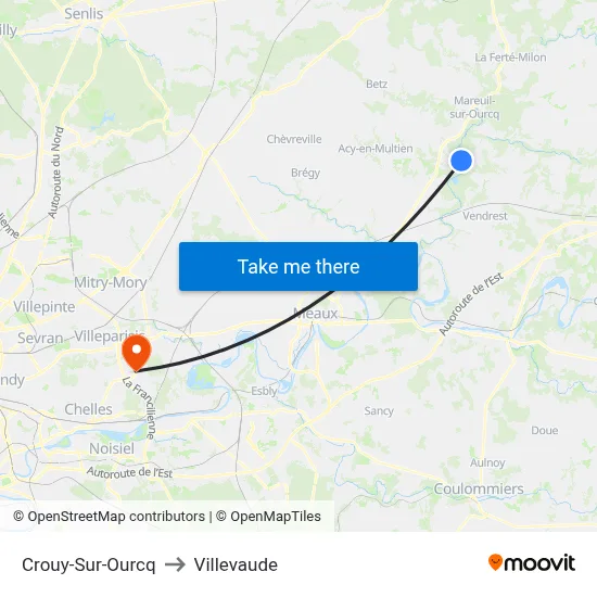 Crouy-Sur-Ourcq to Villevaude map