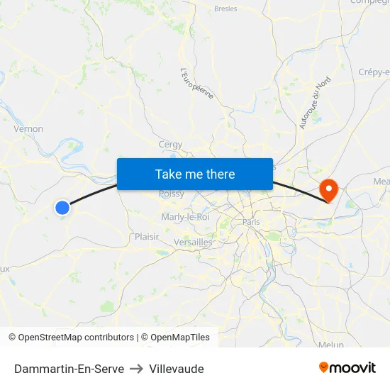 Dammartin-En-Serve to Villevaude map