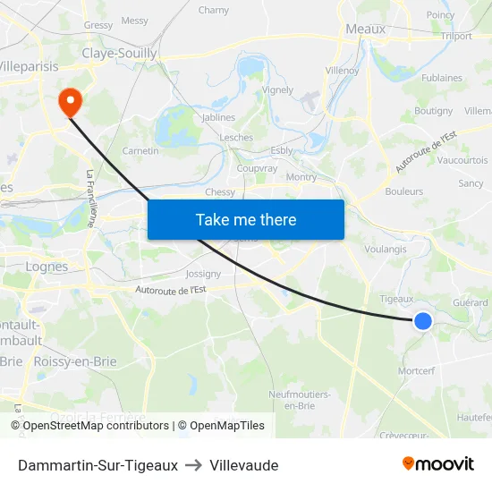 Dammartin-Sur-Tigeaux to Villevaude map