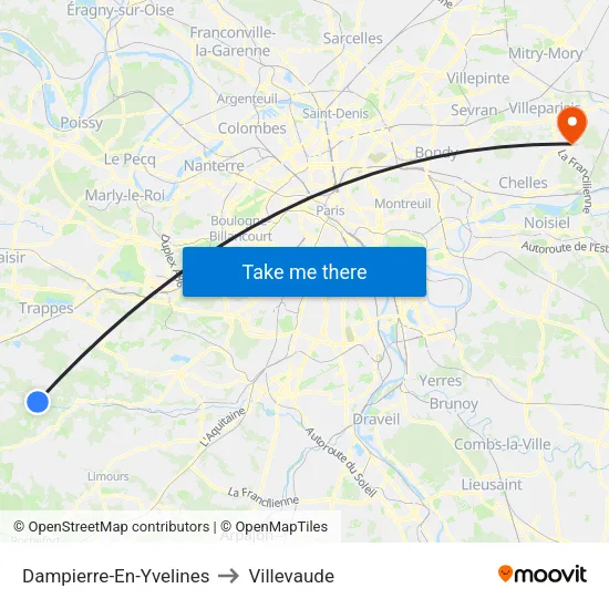 Dampierre-En-Yvelines to Villevaude map