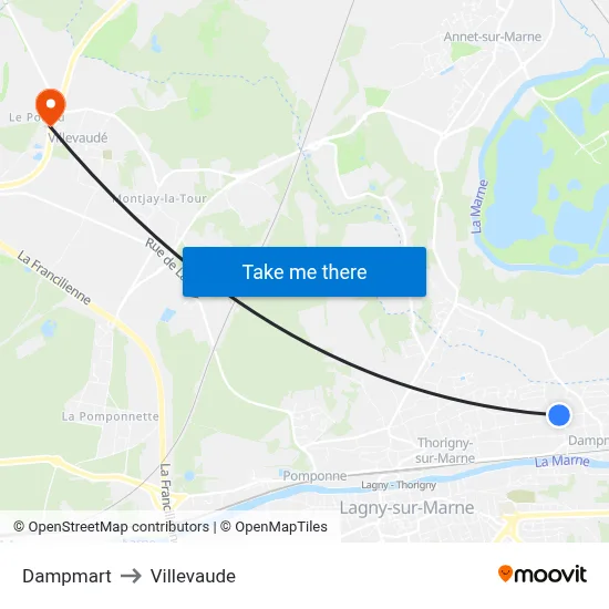Dampmart to Villevaude map