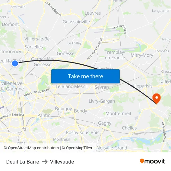 Deuil-La-Barre to Villevaude map