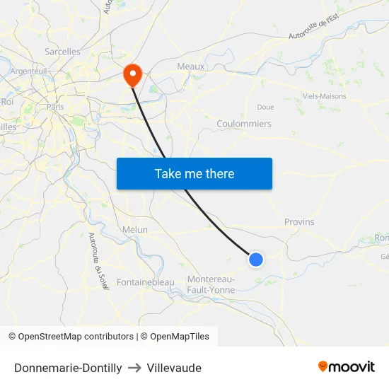 Donnemarie-Dontilly to Villevaude map