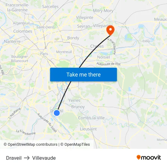 Draveil to Villevaude map