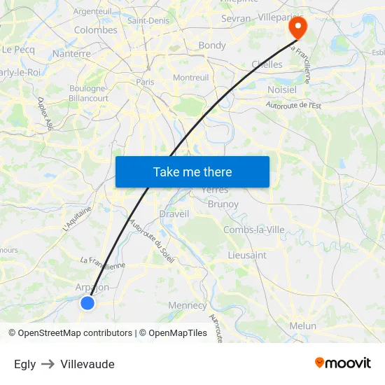 Egly to Villevaude map