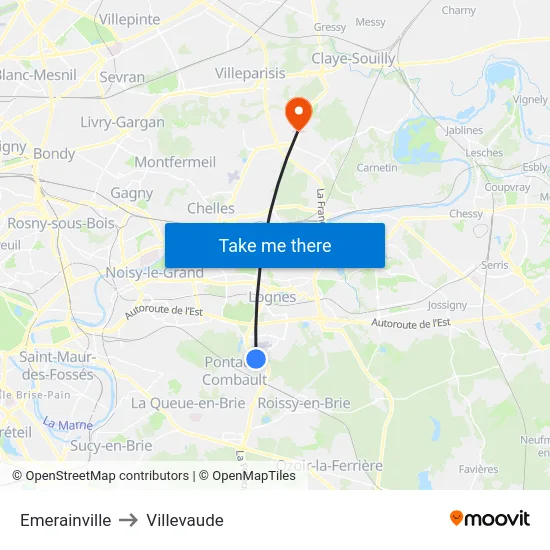 Emerainville to Villevaude map