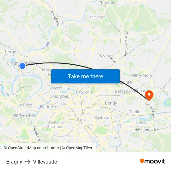 Eragny to Villevaude map