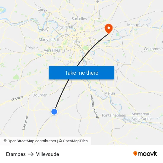 Etampes to Villevaude map