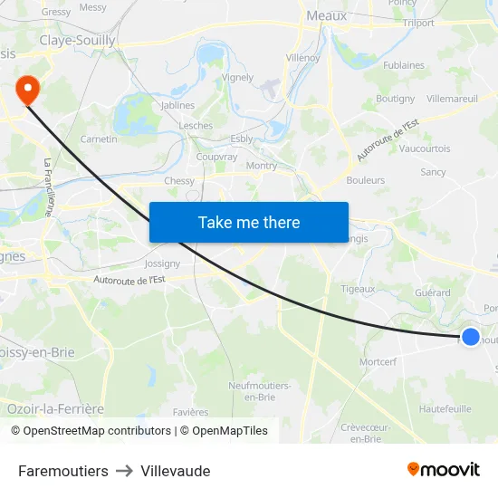 Faremoutiers to Villevaude map