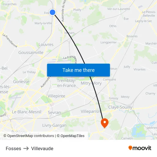 Fosses to Villevaude map