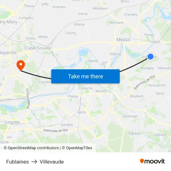 Fublaines to Villevaude map