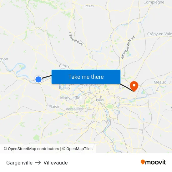 Gargenville to Villevaude map