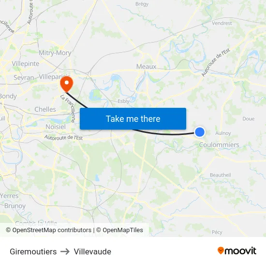 Giremoutiers to Villevaude map