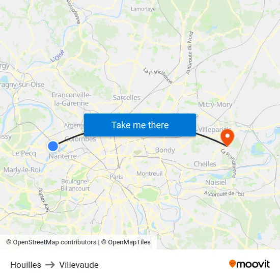 Houilles to Villevaude map