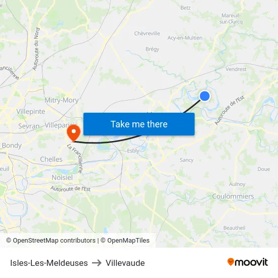 Isles-Les-Meldeuses to Villevaude map
