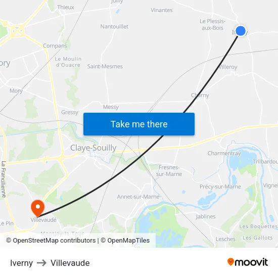 Iverny to Villevaude map