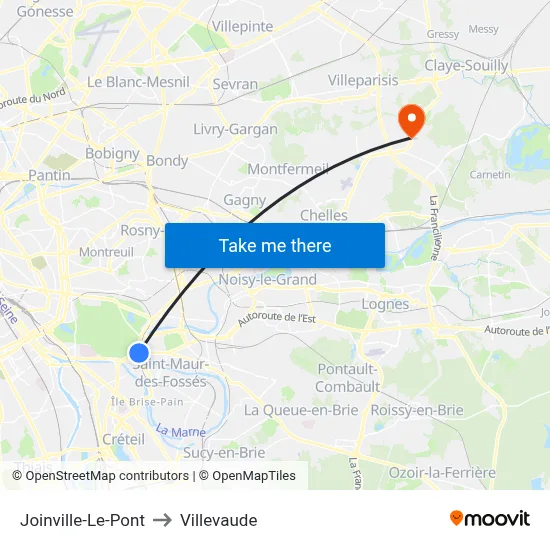 Joinville-Le-Pont to Villevaude map