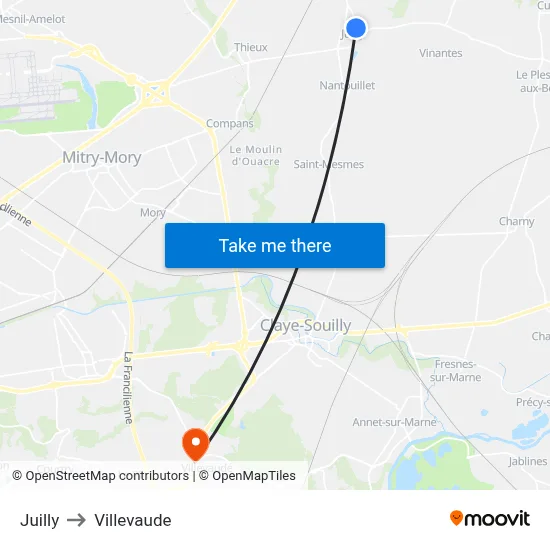 Juilly to Villevaude map