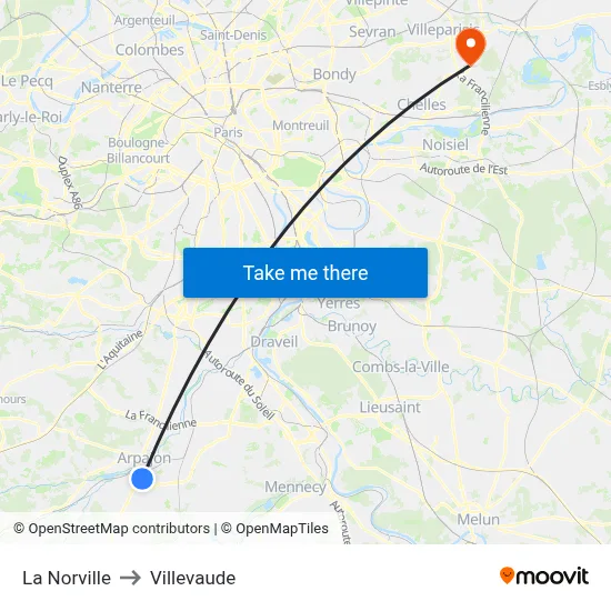 La Norville to Villevaude map