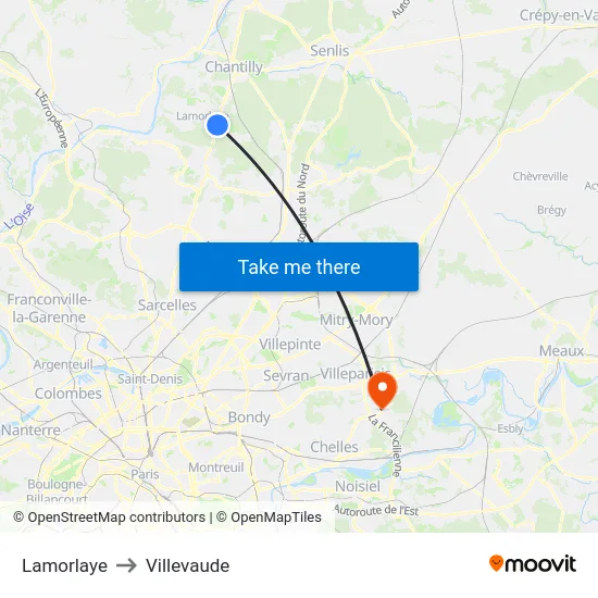 Lamorlaye to Villevaude map