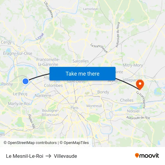 Le Mesnil-Le-Roi to Villevaude map