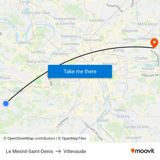 Le Mesnil-Saint-Denis to Villevaude map