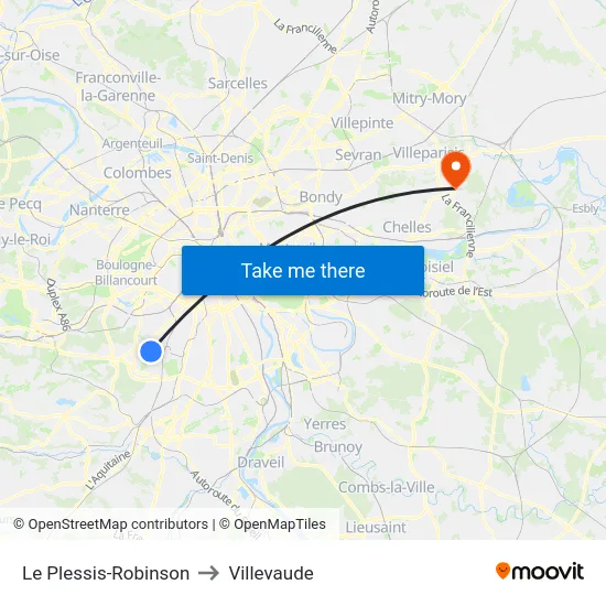 Le Plessis-Robinson to Villevaude map