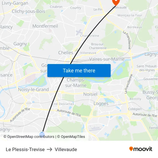 Le Plessis-Trevise to Villevaude map