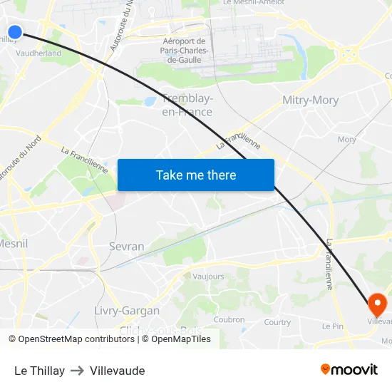 Le Thillay to Villevaude map