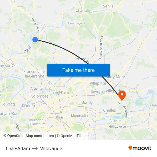 L'Isle-Adam to Villevaude map