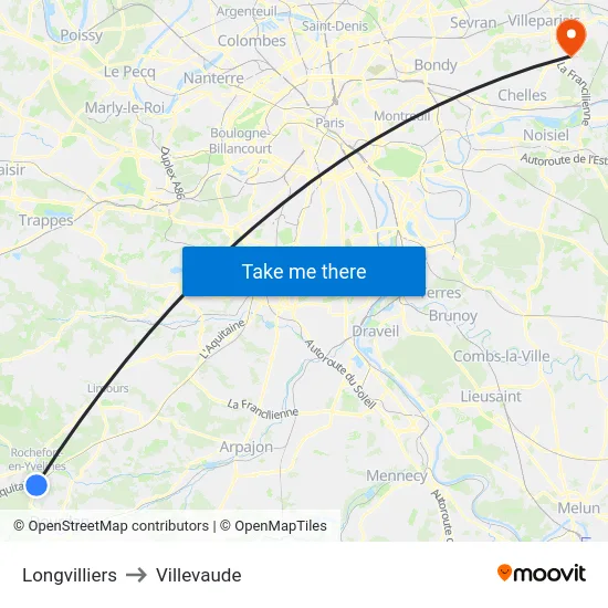 Longvilliers to Villevaude map