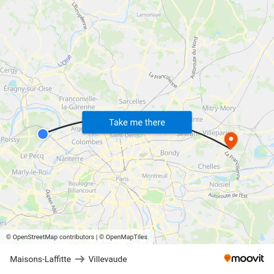 Maisons-Laffitte to Villevaude map