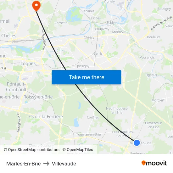 Marles-En-Brie to Villevaude map