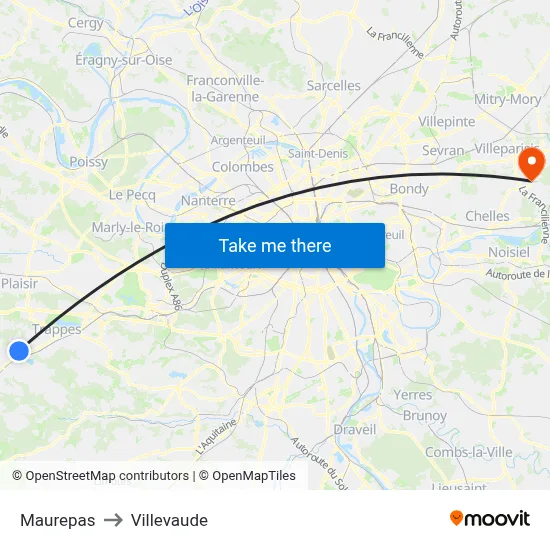 Maurepas to Villevaude map