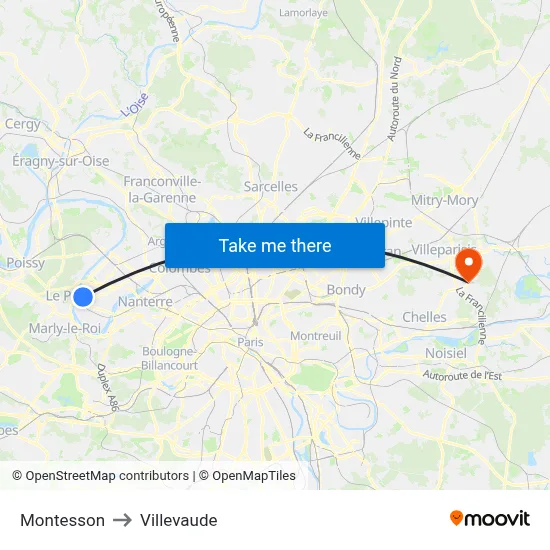 Montesson to Villevaude map