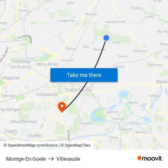 Montge-En-Goele to Villevaude map