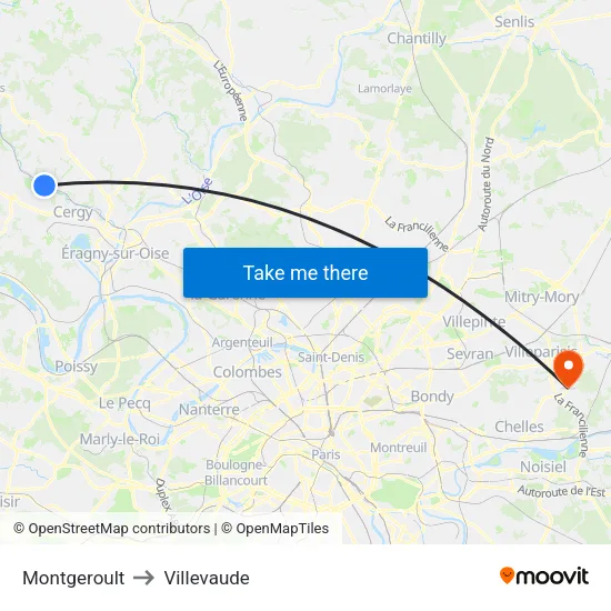 Montgeroult to Villevaude map
