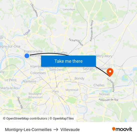 Montigny-Les-Cormeilles to Villevaude map