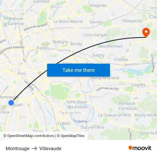 Montrouge to Villevaude map
