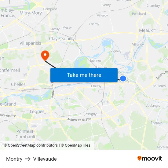 Montry to Villevaude map