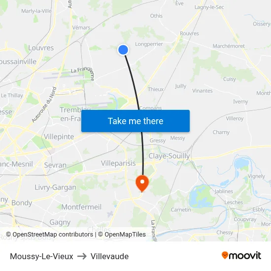 Moussy-Le-Vieux to Villevaude map