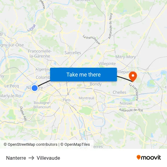 Nanterre to Villevaude map